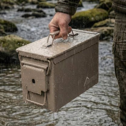 HOMESTEAD 50 Cal Metal Ammo Can – 6-Pack M2A1 Military Grade Ammo Storage Box, Airtight & Water-Resistant Ammo Containers for Long-Term Storage, Desert Tan Color