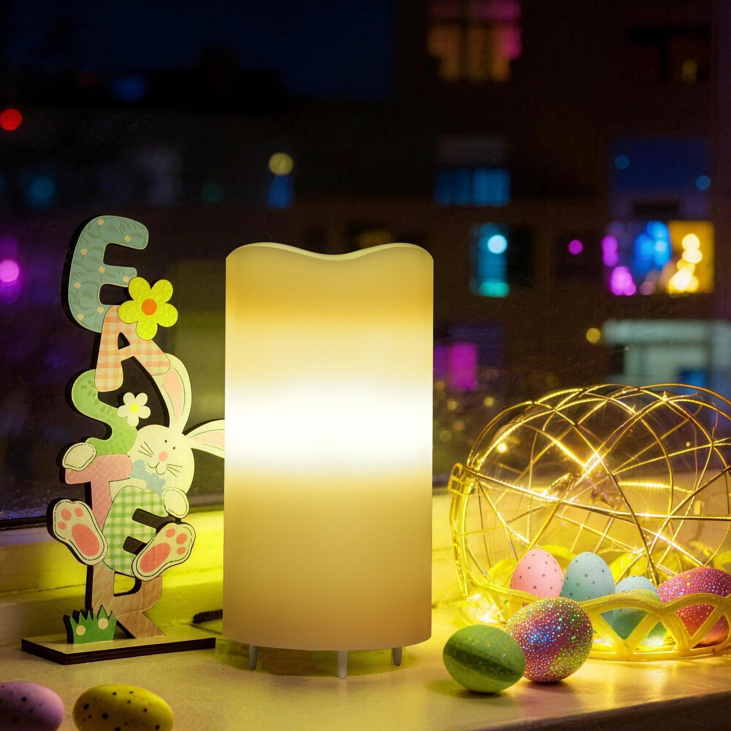 XingsLight Easter Flameless Candle Projector – LED Pillar Candle with Bunny, Chick & Egg Projection Lights |Remote Control & Timer, Easter Basket Stuffer Gift,2 Pack