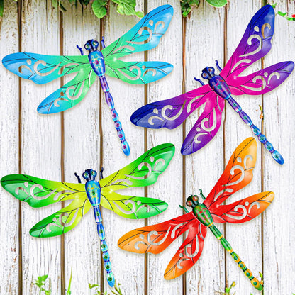 SUNREEK Metal Dragonfly Wall Decor, 12 Inches Dragonfly Outdoor Wall Art for Fence Garden Yard Patio Decorations