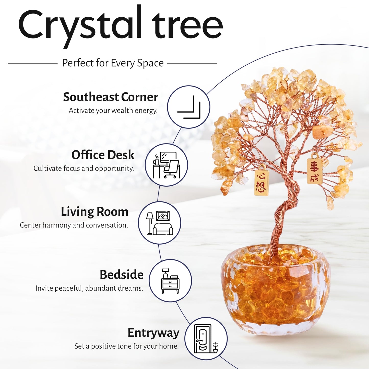 Now Aurah Citrine Crystal Ornament Handmade Gemstone Tree for Desk Decor Feng Shui Money Tree Attracts Wealth & Positive Energy Thoughtful Gift for Women & Men