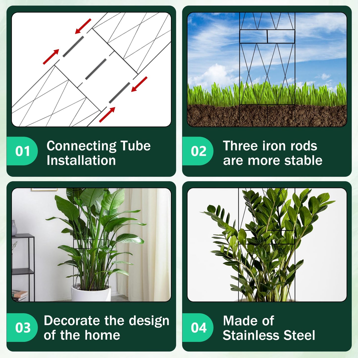 32 Inch Metal Plant Trellis for Climbing Plants, 4 Pack Garden Trellis, Decorative Support for Pothos, Monstera, Ivy, Flowers & Houseplants，Indoor & Outdoor