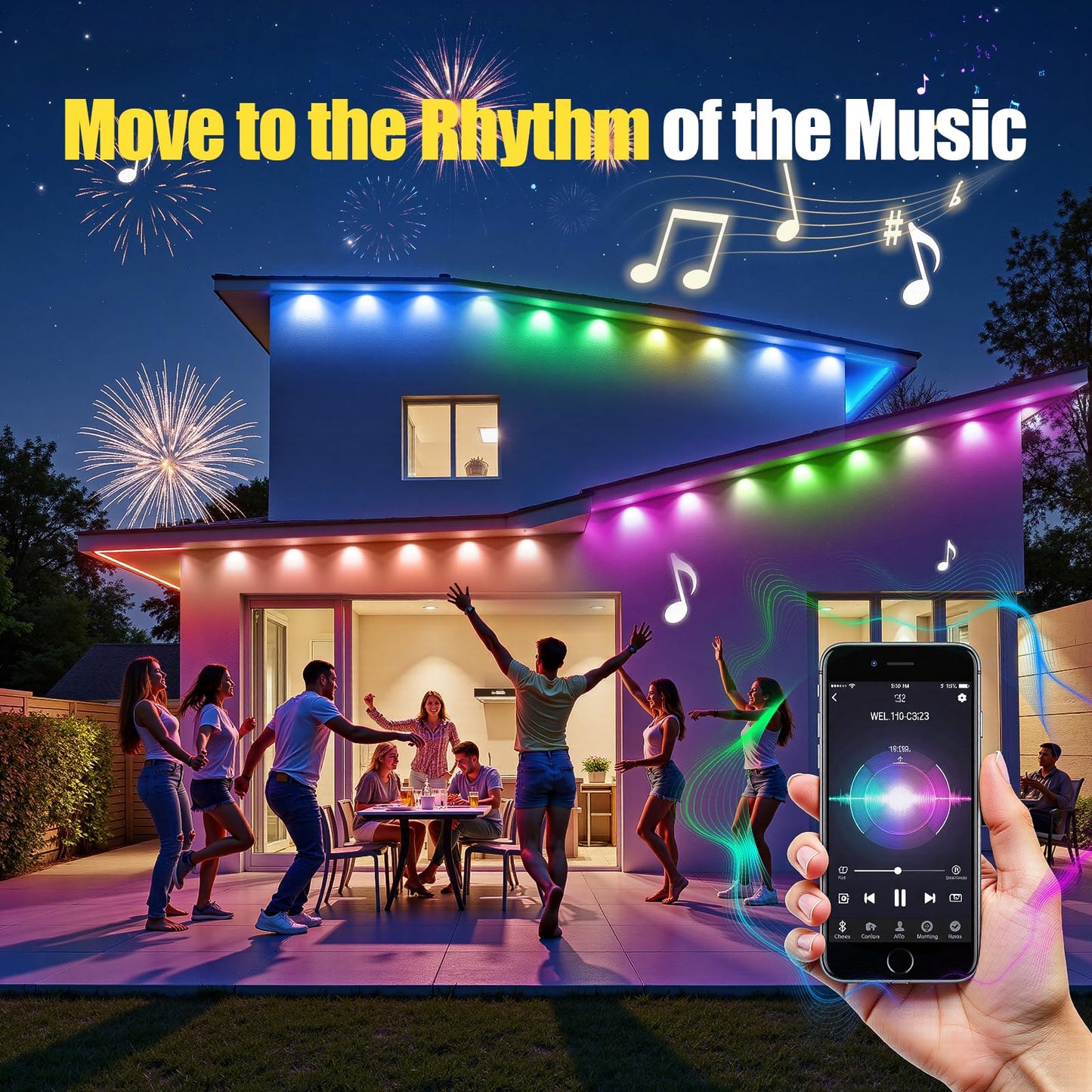 100ft Permanent Outdoor Lights, RGB+IC IP67 Waterproof Smart LED Lights with App/Remote for Daily, Christmas, New Year, Halloween, Holiday, Party Decor, Valentine's Day Christmas Lights Outdoor