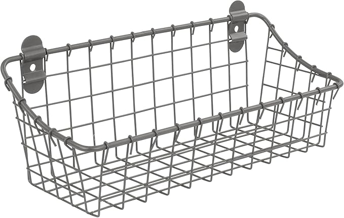 Spectrum Small Wire Wall Basket Industrial Gray Rustic Wall Bin, Vintage Wire