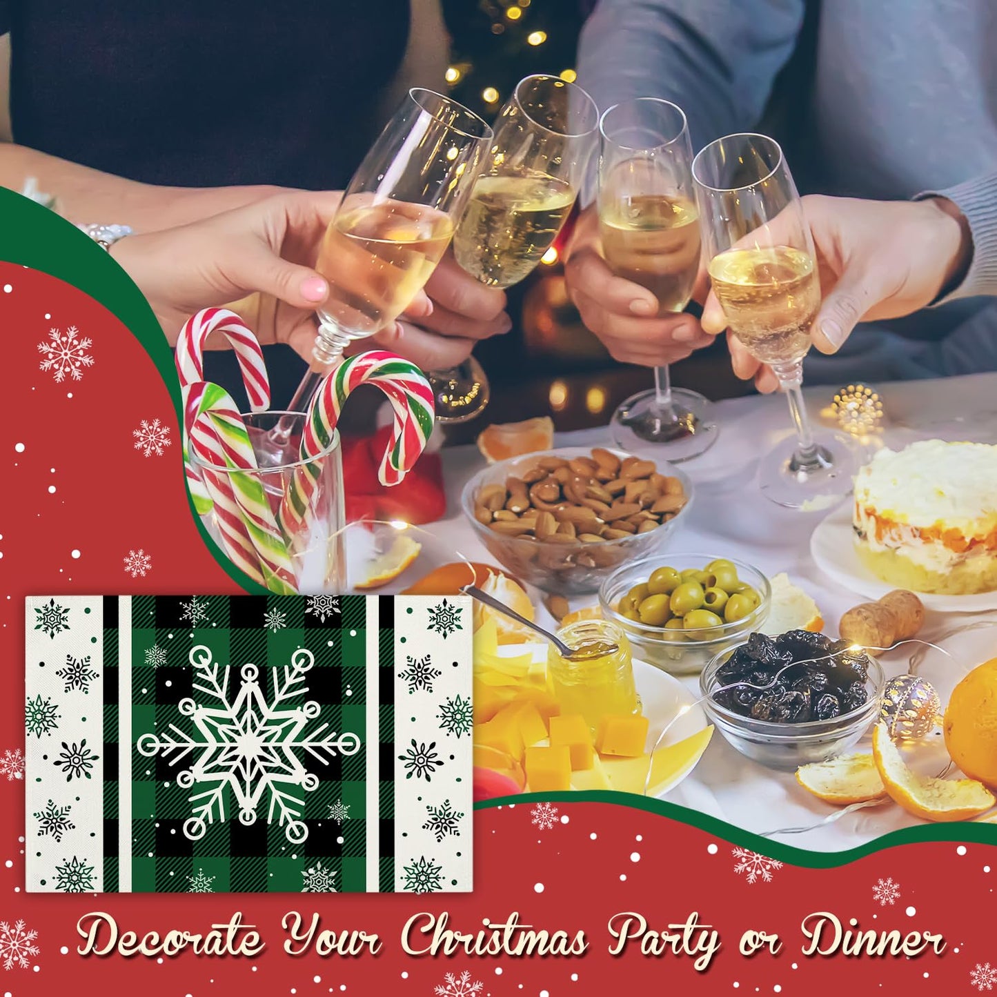 Green Christmas Snowflakes Placemats Set of 4 Winter Gifts for Christmas Women Rustic Holiday Placemats Decor for Xmas Party Outdoor Home Kitchen Dining Recyclable Table Mats 12x18 inch - DH721