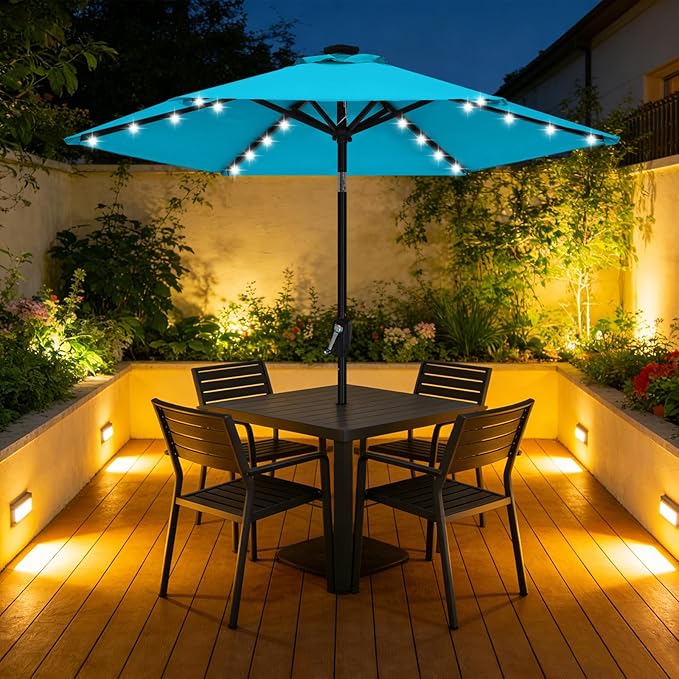 ABCCANOPY 7.5ft Solar 24 LED Lighted Patio Umbrella, Lake