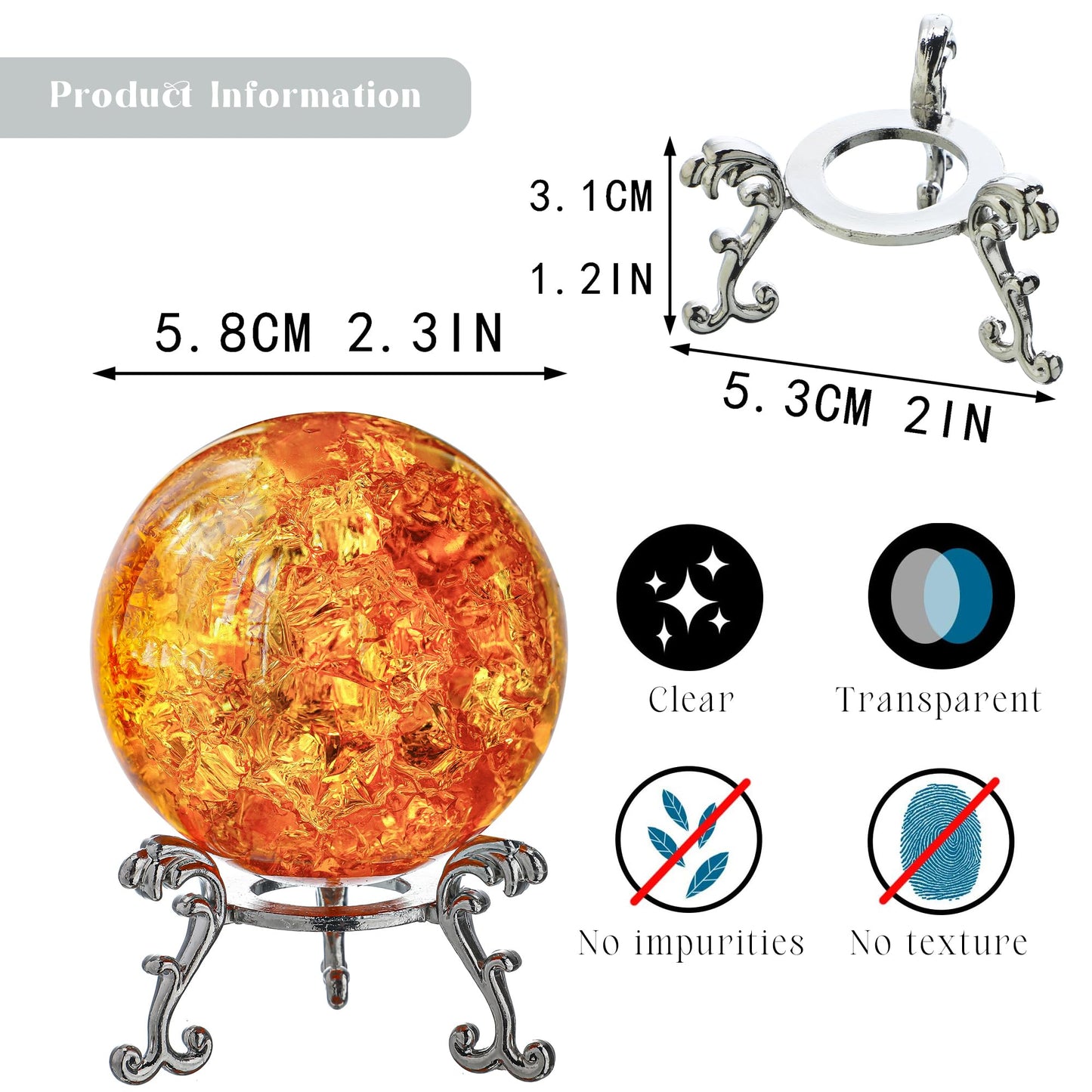 kanpura 2.3inch Amber Ice Cracked Ball Crystal Ball Fengshui Paperweight Glass Ball for Christmas Home Fish Tank Accessories Rockery Decor