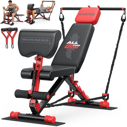 XDDIAS Workout Bench, Foldable Weight Bench with Variable Resistance Training Set, 880LBS Adjustable Bench with Leg Extension, Preacher Curl, Extended Headrest, Incline Decline Flat Bench for Strength Training