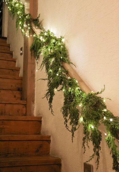 MISSPIN 6ft Christmas Garland with Lights, Real Touch Cedar Pine Garland, Green Artificial Greenery Garland for Table, Mantle, Wall, Indoor, Outdoor Christmas Decorations