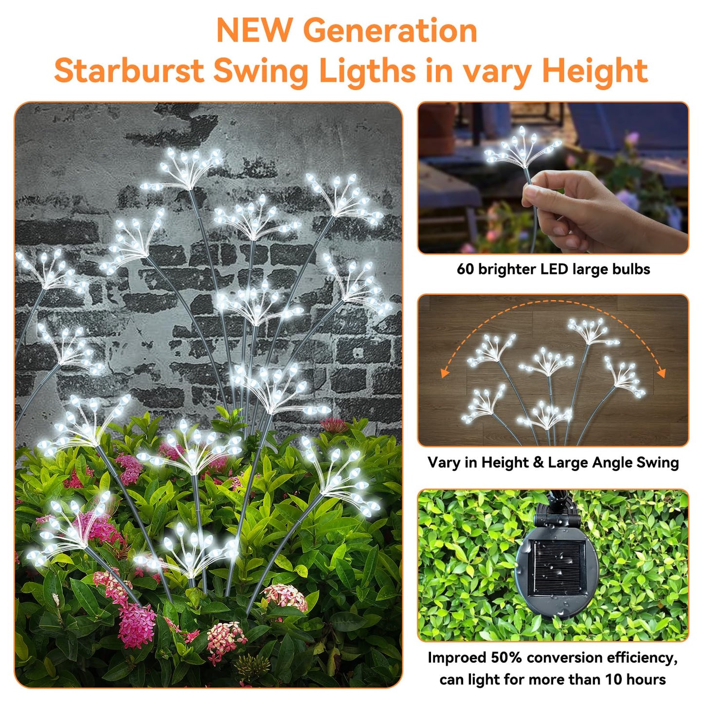 Solar Garden Lights 2 Pack Waterproof Solar Swaying Starburst Light Outdoor Lights for Yard Patio Walkway Pathway Party Wedding Christmas Decoration, White