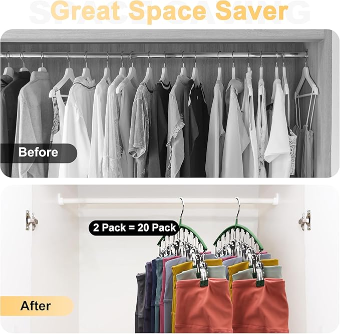 Legging Organizer for Closet, Metal Yoga Pants Hangers 2 Pack w/10 Clips Holds