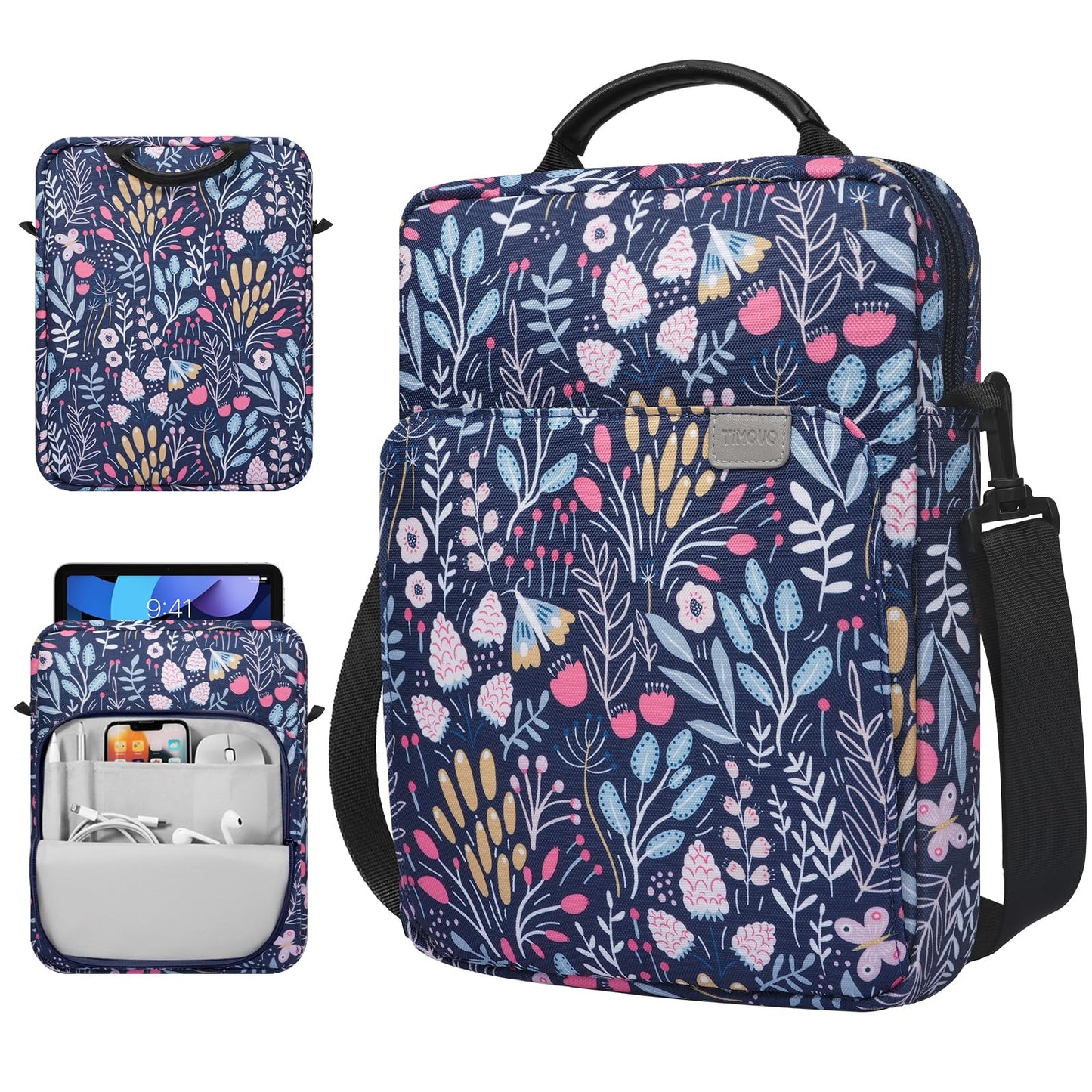 TiMOVO 9-11 Inch Tablet Sleeve Bag with Shoulder Strap for iPad 11-inch A16 2025, iPad 10.9"/10.2" | Air 11/5th/4th Gen. 10.9", Galaxy Tab A9 Plus 11", Colorful Flower