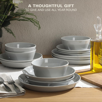 Gibson Home Summer Shades 16 Piece Plates and Bowls Dishes Service for 4 Porcelain Dinnerware Set - White