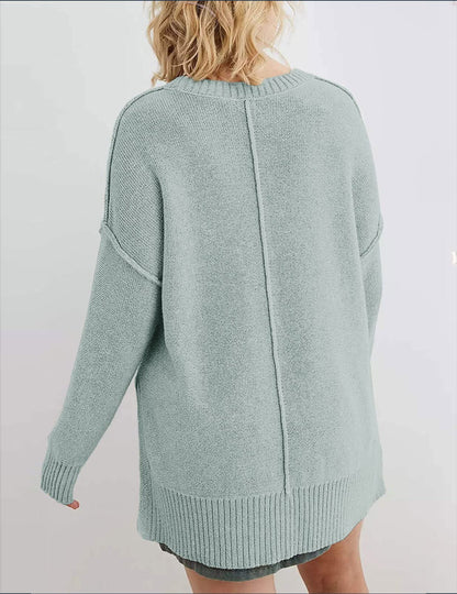 MEROKEETY Women's 2025 Fall Winter Oversized Pullover Sweater Casual Loose Crew Neck Long Sleeve Side Split Jumper Tops