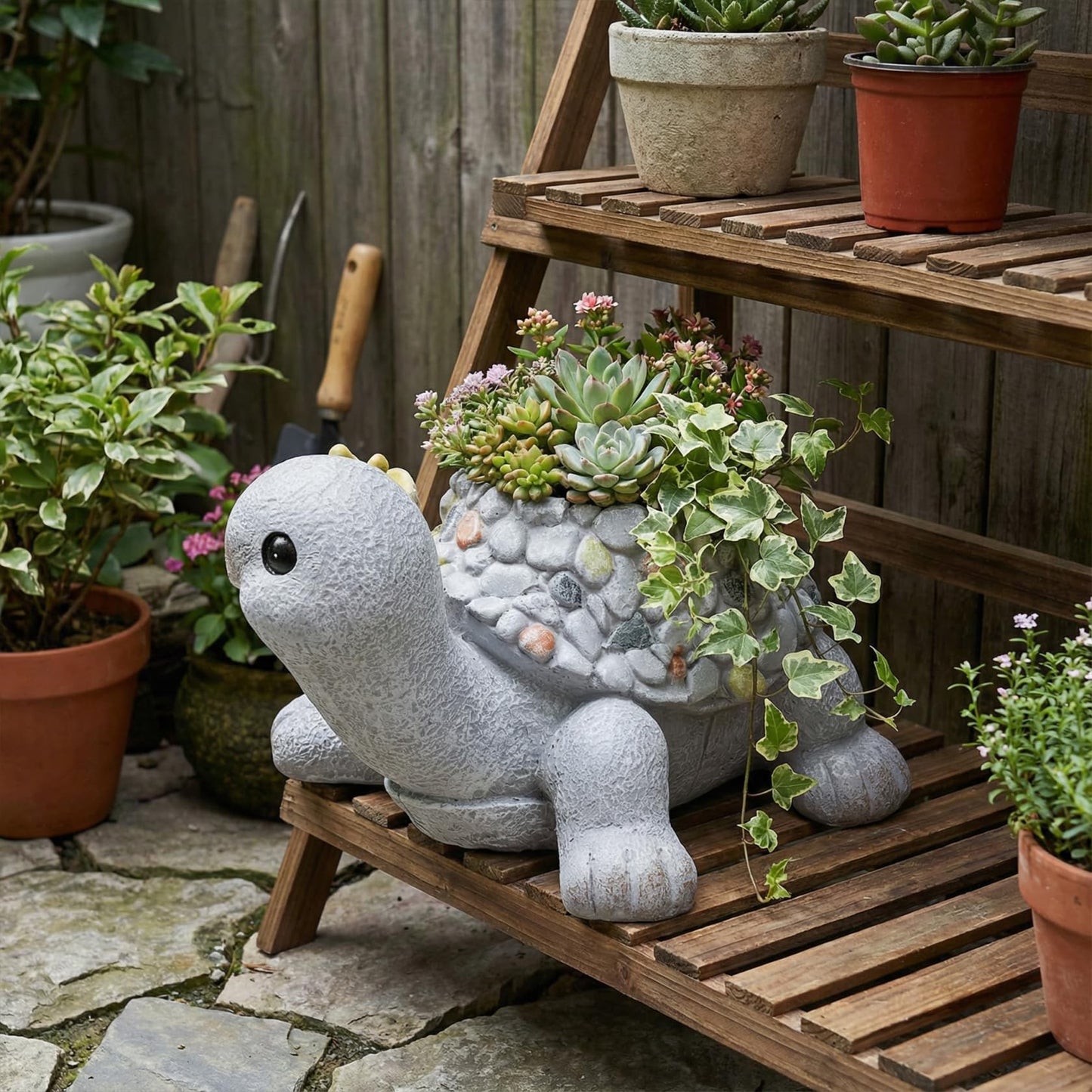 pandaxing Tuetle Planter for Succulents Indoor Outdoor with Drainage Hole, Resin Animal Flower Pot for Home Garden Decor, Gift for Plant Lovers