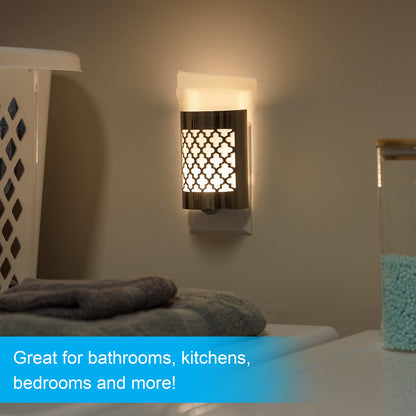GE CoverLite LED Night Light, Plug-In, Dusk to Dawn Sensor, Home Decor, LED Lights for Bedroom, Bathroom, Kitchen, Hallway, 2 Pack, 46815, Brushed Nickel | Moroccan