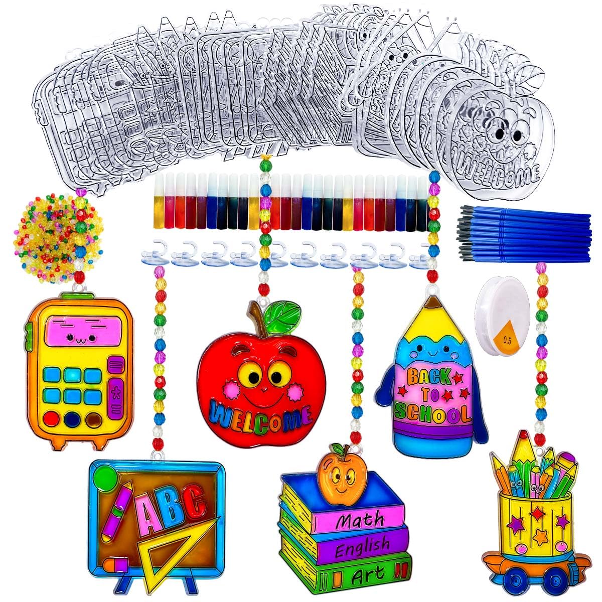 30 Sets Suncatcher Kit Back to School Suncatchers Apple Pencil Window Paint Art Drawing DIY Craft Kits Sun Catchers First Day of School Supplies for Stationery Party Gift Exchange Classroom Activities