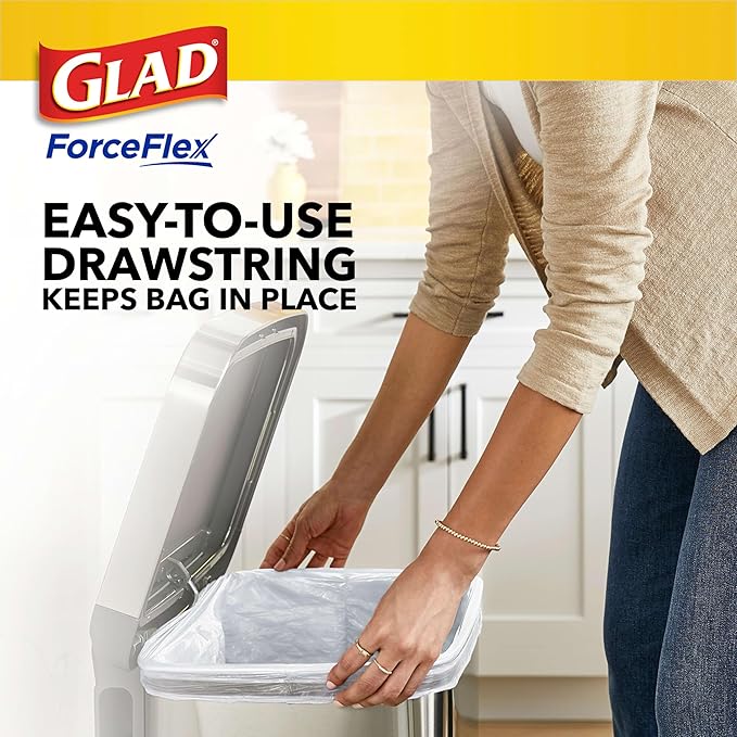 Glad ForceFlex Tall Kitchen Drawstring Trash Bags, 13 Gal, Pine-Sol Original