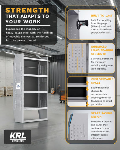 KRL PRODUCTS SV-3260 Steel Mid/High Roof Van Shelving Storage System Fits Transit, NV, Promaster and Sprinter, Van Shelving Units, 32''W * 60''H * 13''D