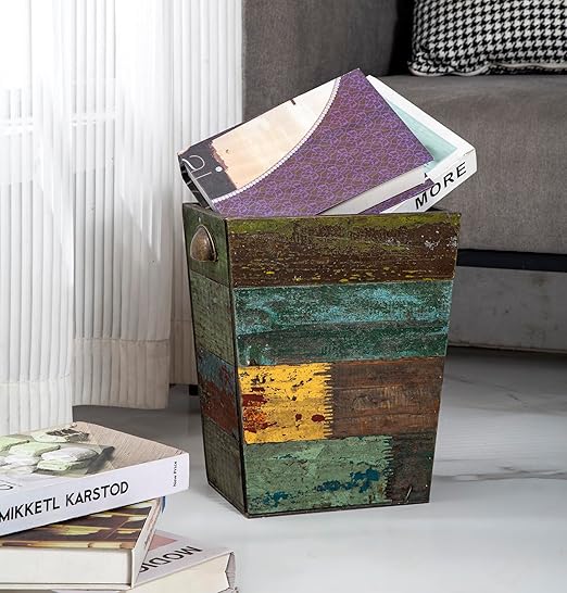 TIMRIS Small Wood Trash Can Wastebasket, Farmhouse Rectangular Garbage Can