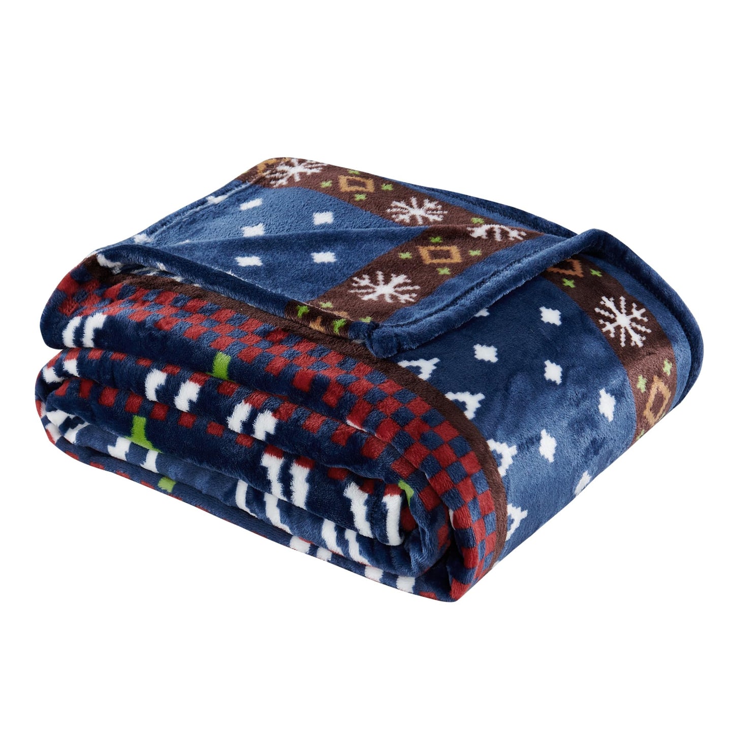 Home Soft Things Christmas Collection Flannel Fleece Blanket, Queen, Blue Christmas Deer, 90" x 90", Winter Warm Cozy Throw Blanket for Bed Home Décor