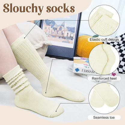 Justay 5 Pairs Slouchy Socks for Women - Slouch Long Crew Knit Boot Athletic Calf Tube Scrunch Socks