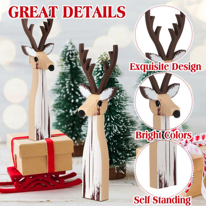 Syhood 3 Pcs Wooden Reindeer Figurines Reindeer Table Signs Deer Tiered Tray Decor Rustic Farmhouse Deer Tabletop Centerpiece for Winter Home Office Mantel Fireplace Shelf Desk Party Decorations