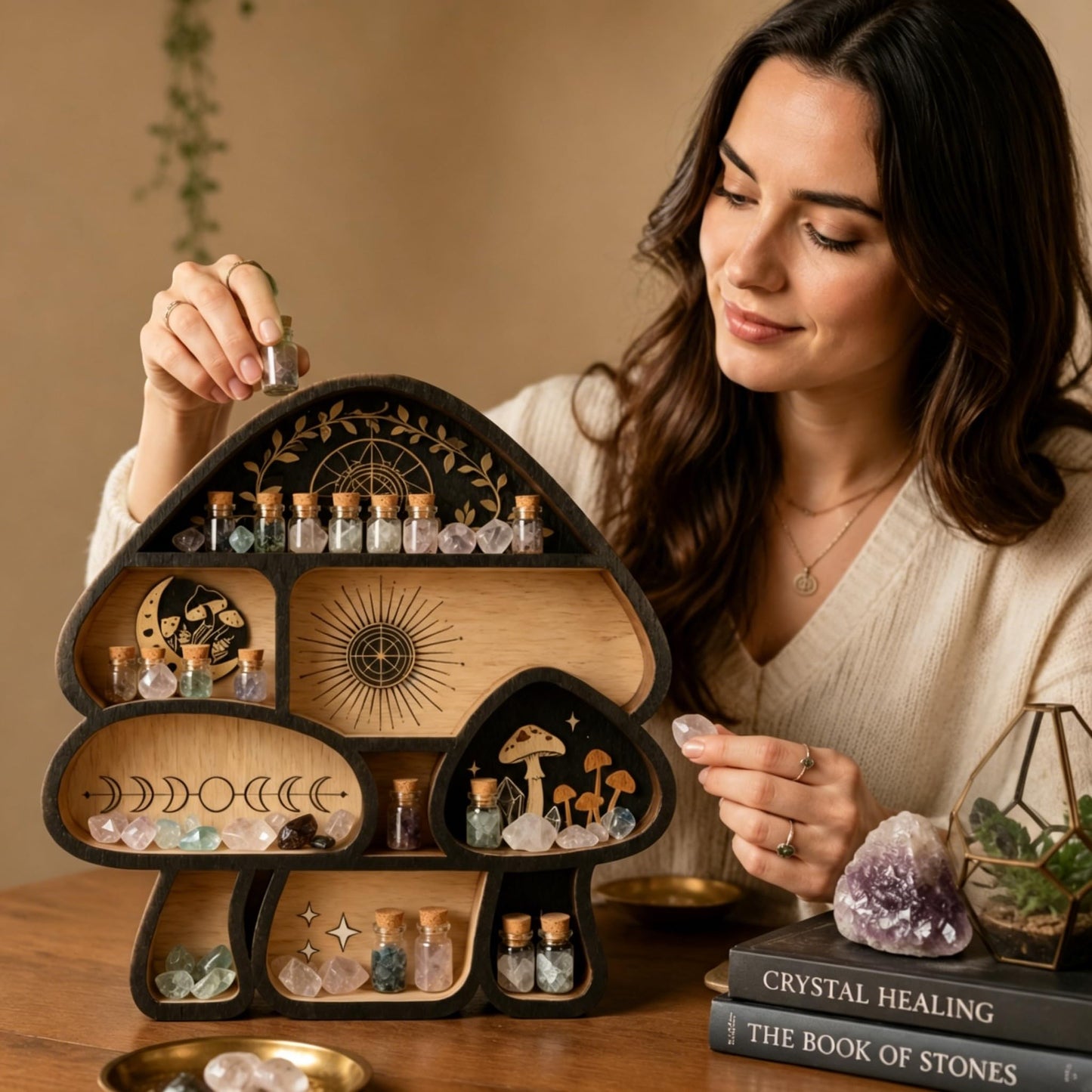 Zetosva Mushroom Crystal Shelf Display, Decor Wall Shelves, Crystal Holder, Mushroom Decorations and Trinket Shelf, Knick Knack Shelf, Unique Aesthetic Home Decor for Bedroom and Living Room