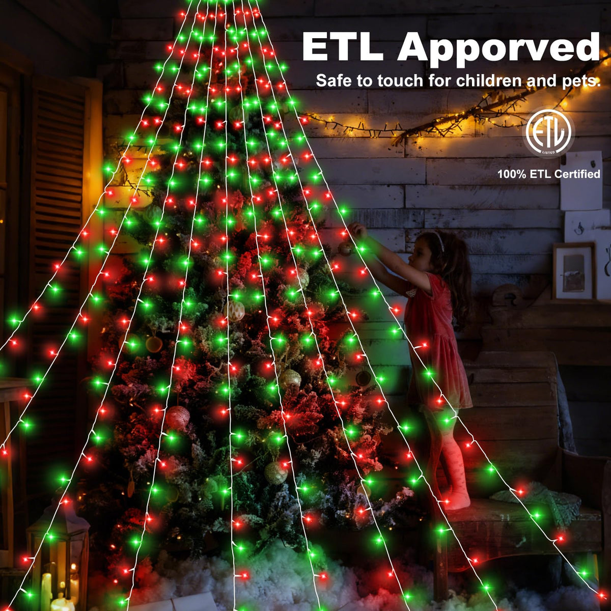 Christmas Decorations Outdoor, 11.5 ft 317 LED Star Christmas Tree Lights, 8 Memory Lighting Modes&Timer Star Light for Yard, Wedding, Party, Decorations（Red+Green）