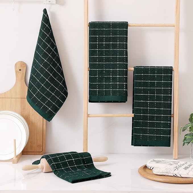 Homaxy 100% Cotton Terry Kitchen Towels, Checkered Designed, Soft and Super