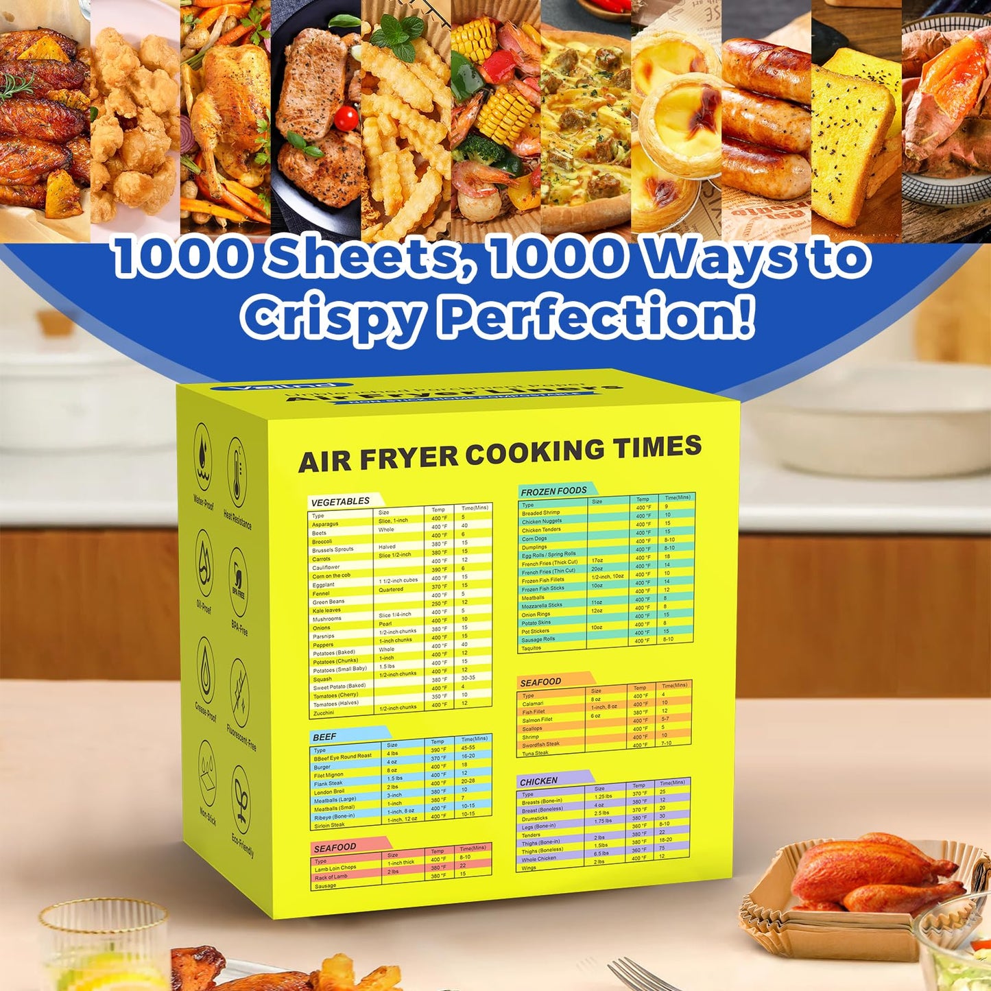 Air Fryer Paper Liners, 125Pcs Parchment Paper, Air Fryer Liners Disposable for Microwave, Non-Stick Air Fryer Liner Square Free of Bleach (8IN)