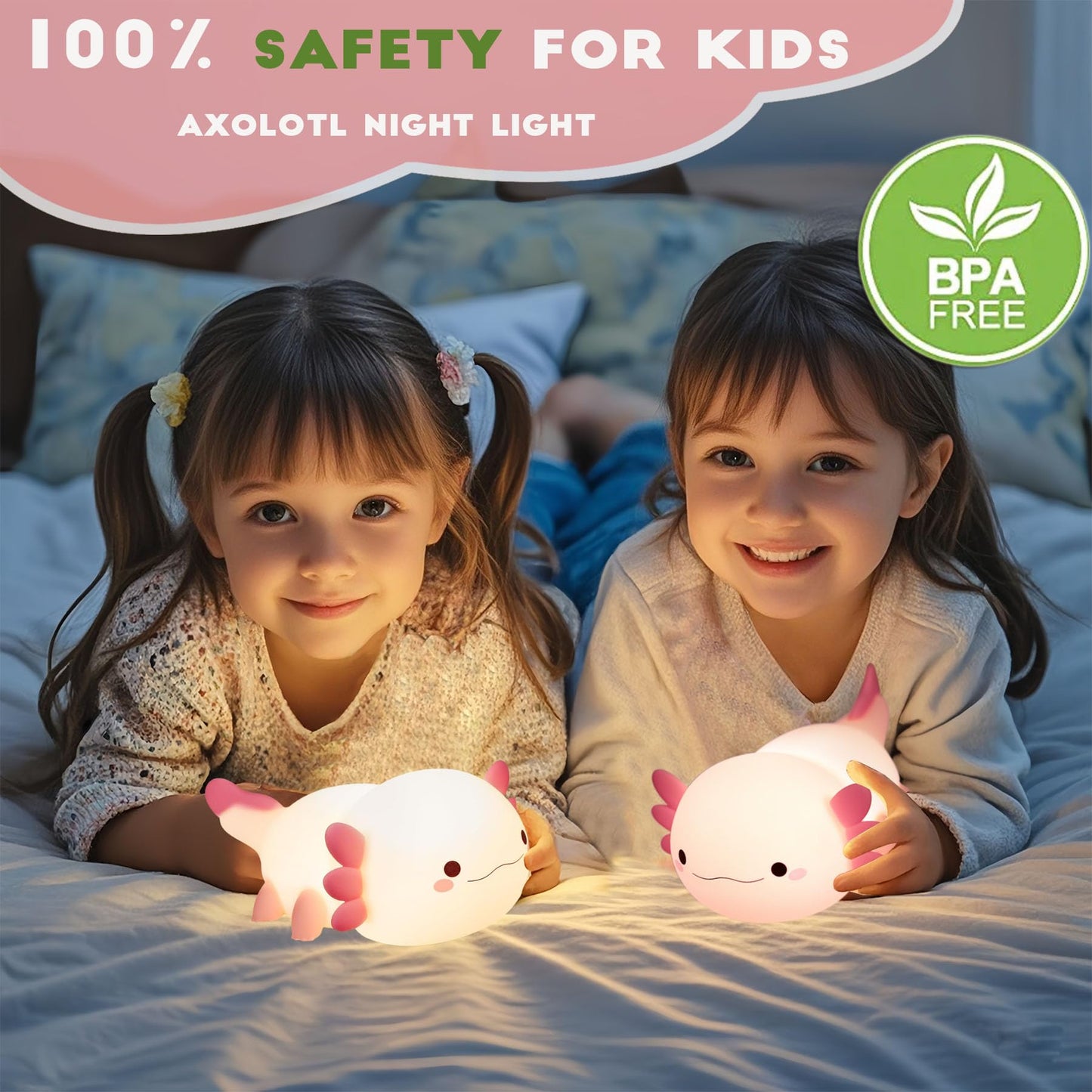 Axolotl Night Light for Kids,Cute Axolotl lamp Gifts Rechargeable light Table Lamp Bedside Lamp,LED Animal Silicone Nursery Night Lamp Cute Room Decor Night Light for Kids Girls Boys