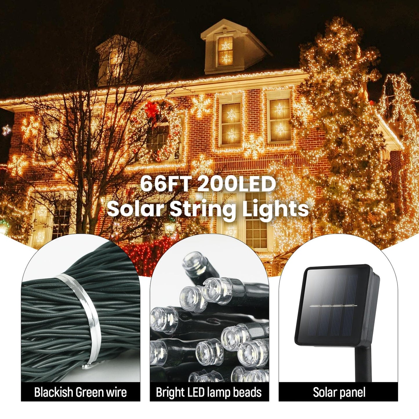 Dailyart Solar String Lights Outdoor 82FT 200 LED Warm White, Solar Fairy Lights Waterproof IP44 with 8 Lighting Modes & Auto On/Off, 600mAh Battery for Garden Patio Yard Trees