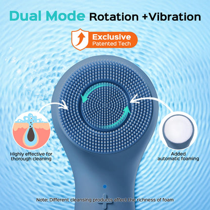 COSLUS Face Scrubber Facial Cleansing Brush: 2 in 1 Spin and Vibration Patented Tech, Silicone Electric Exfoliator Scrubber with Automatic Foaming, Waterproof Face Cleanser Brush for Men and Women