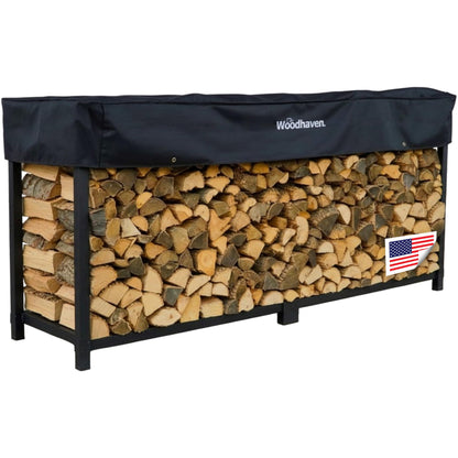 Woodhaven 8-Foot Firewood Rack – American Brand – 1/2 Cord Raised Lumber Storage Rack – Keeps Wood Dry & Ready – Heavy-Duty Steel, Lifetime Structural Warranty (With Cover)