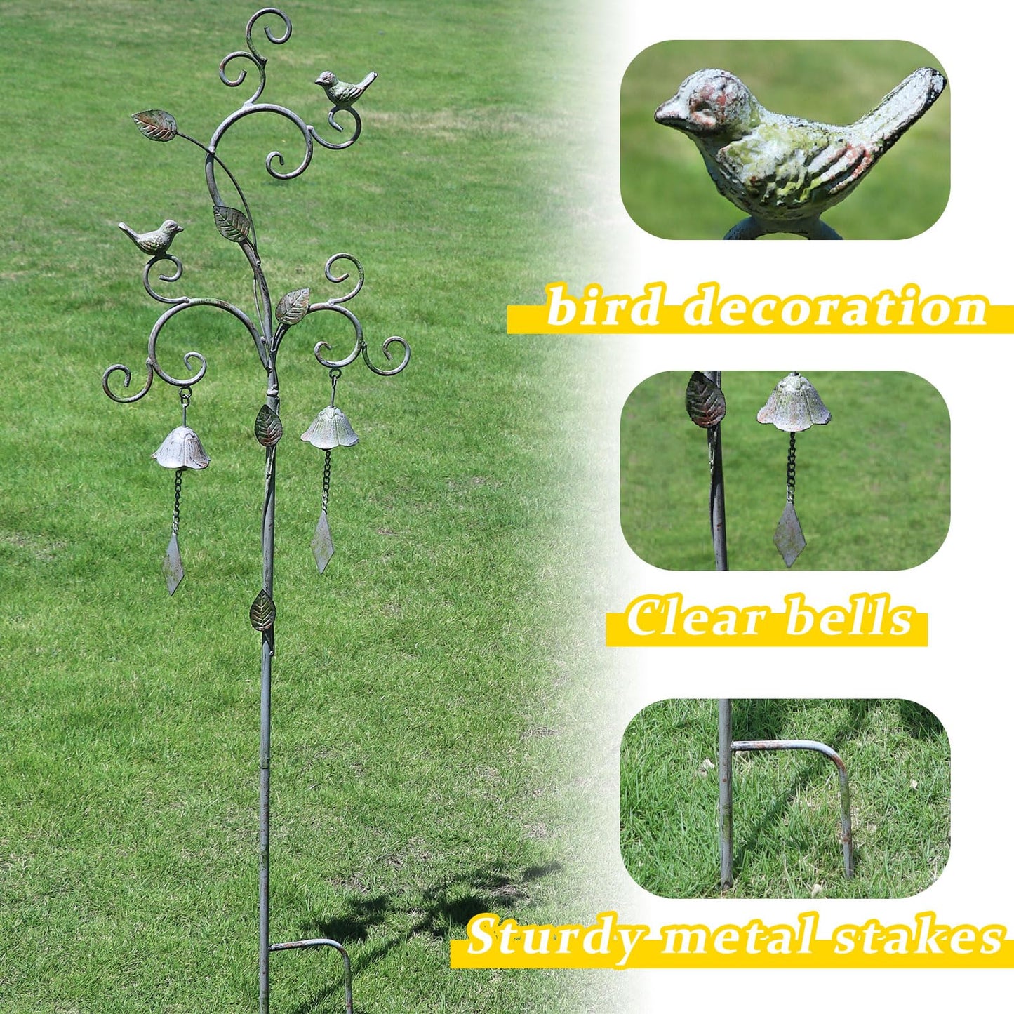 Decorative Garden Stakes for Outside,Metal Outdoor Garden Decor with Bells