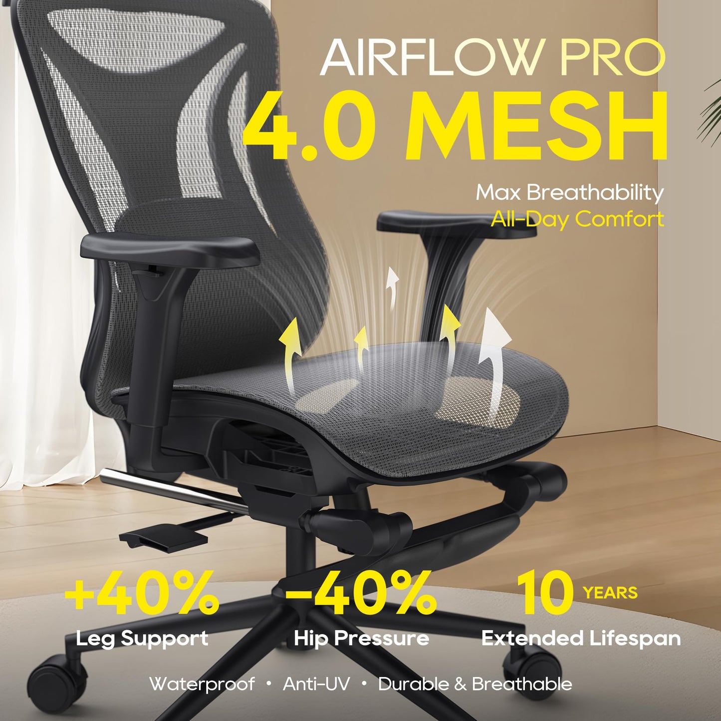 CYKOV Ergonomic Office Chair with Footrest - Adjustable Lumbar Support & Headrest, 90-160° Reclining Mesh Back Computer Chair - Home Office/Gaming, 350lbs Capacity (SGS Certified) (B-Grey, Mesh)