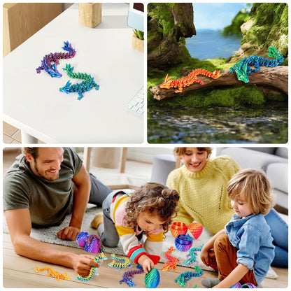 TBOLINE 4PCS 3D Printed Dragon Egg, Articulated Crystal Animals Fidget Toy Kid, Small 3D Printer Dinosaur Dino Eggs Toy Easter Gifts for Kids Boy Girls (4-Piece-C)