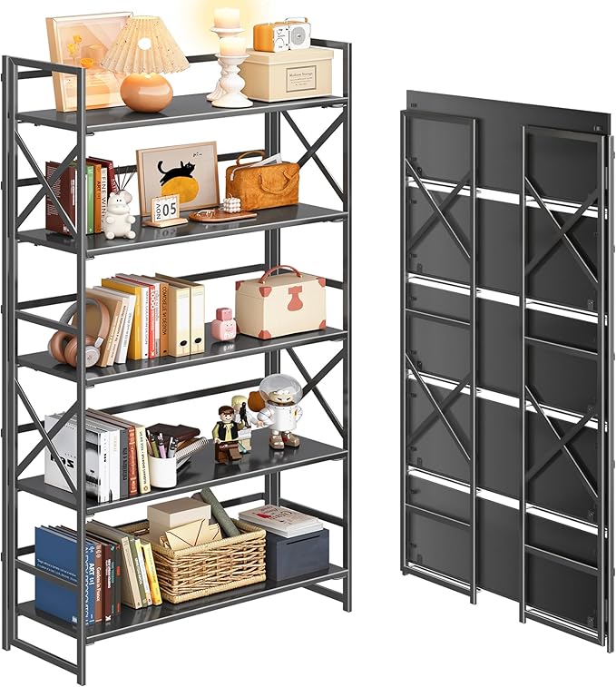 4NM Extra Wide 5 Tiers No Assembly Book Shelves, 51.2" H Folding Bookshelf
