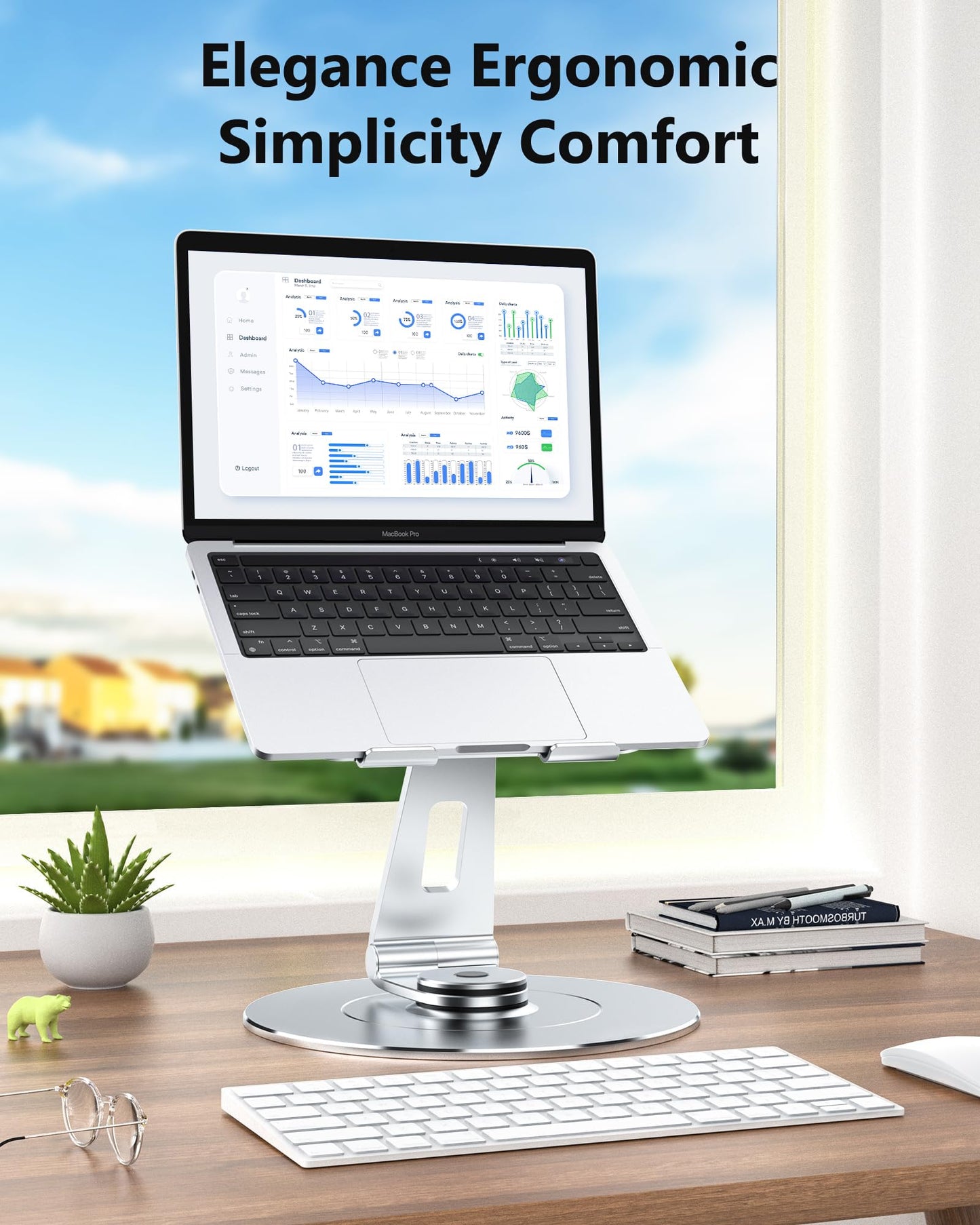 Adjustable Laptop Stand, Computer Stand with 360 Rotating Base, Ergonomic Laptop Riser Mount for Desk Foldable Protable Computer Desk Fits with MacBook Pro Air (10-16") - Black