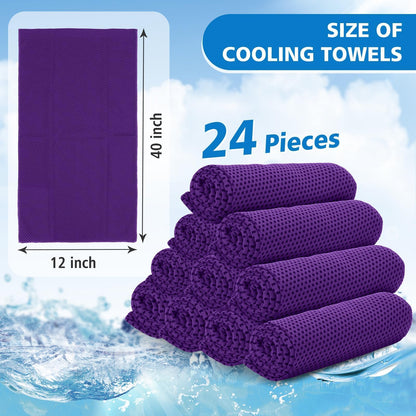 PJPSAA 24 Pack Cooling Towels Bulk for Neck and Face 40"x12" Ice Cooling Sweat Rags Microfiber Soft Breathable Soft Chilly Towel for Yoga Golf Sport Running