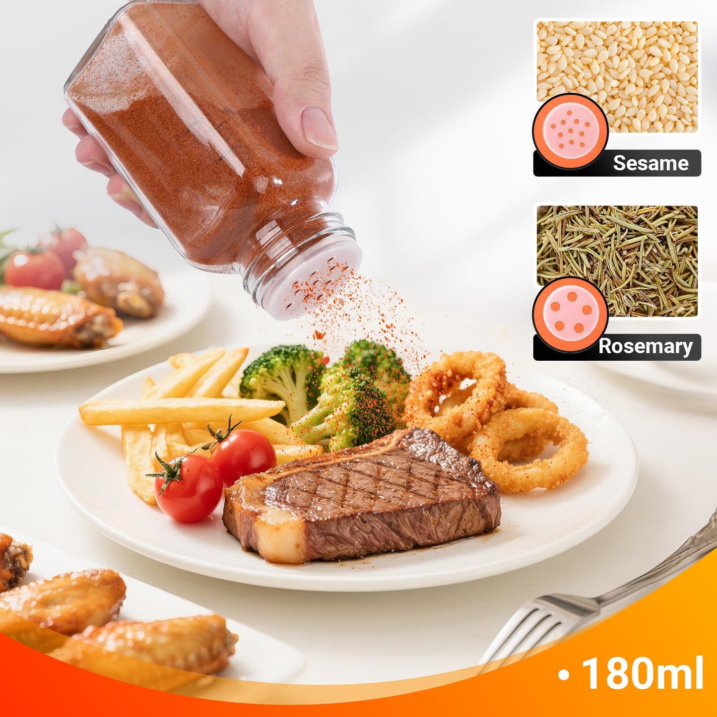 Segarty 6oz Spices Bottle with Stainless Steel Shaker Lids, 3 PCS 180ml Square Spice Containers, Empty Seasoning Organizer for Salt Pepper Sugar Herb Storage, Large Glass Jars with 7 Stickers, 1 Brush
