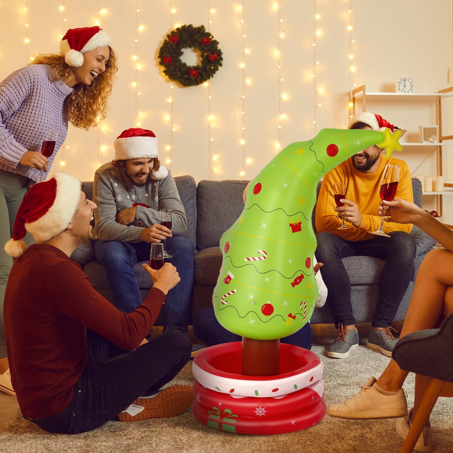 Jetec 4.17 ft Inflatable Christmas Tree Cooler Christmas Tree Beverage Drinking Cooler Star Topper Container for Xmas Winter Party Decoration Indoor Home Garden Lawn
