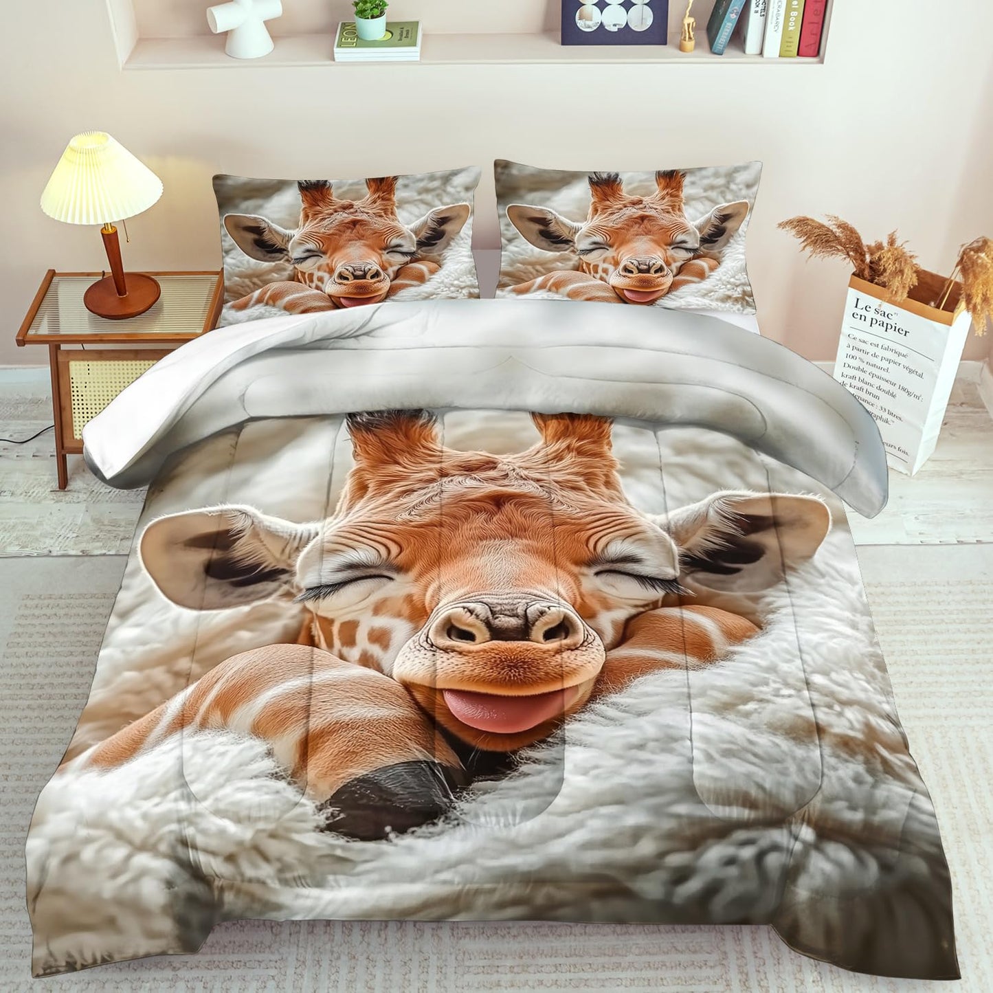 llyxsesty Cute Giraffe Comforter Set Twin Girls Animal Deer Bedding Set for Boys Africa Comforter Twin Quilt Africa Bedroom Decor Cute Animal Bedding Giraffe Home Decor Bedroom