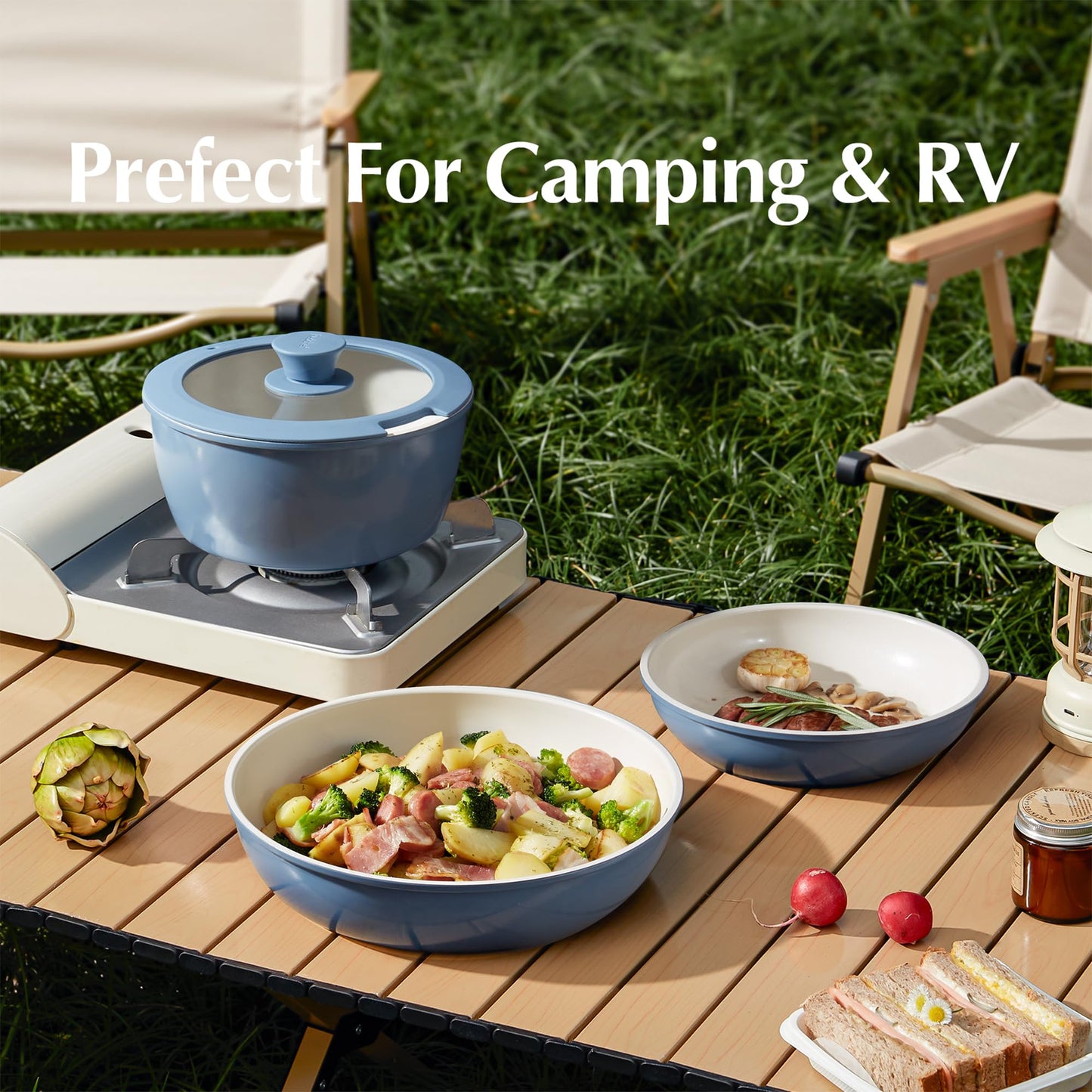 Redchef 32pcs Ceramic Pots and Pans Set Non Stick, Nonstick Kitchen Cookware Set with Detachable Handle, Non Toxic, PFAS PFOA & PTFE Free, RV Ceramic Cookware Set for Camping, Dishwasher/Oven Safe
