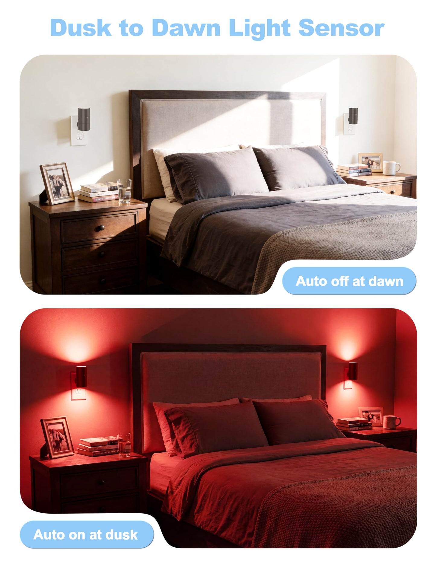 VOLISUN Red Night Light Plug into Wall, LED Night Lights with Light Sensor, Sleep Aid Red, Dimmable Night Light for Christmas, Holiday Decor, Hallway, Bedroom, 2 Pack