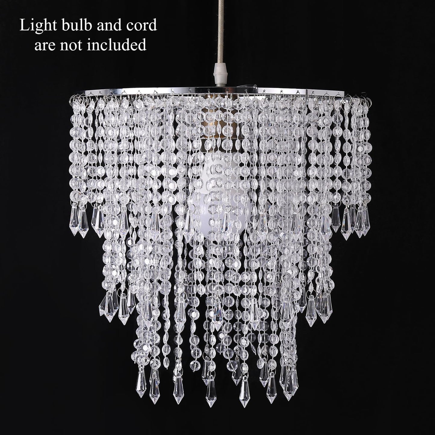 SEEYUAN Acrylic Chandelier Shade Modern Ceiling Light Shade Beaded Pendant Lampshade with Acrylic Beads and Chrome Frame Diameter 11.81 inches