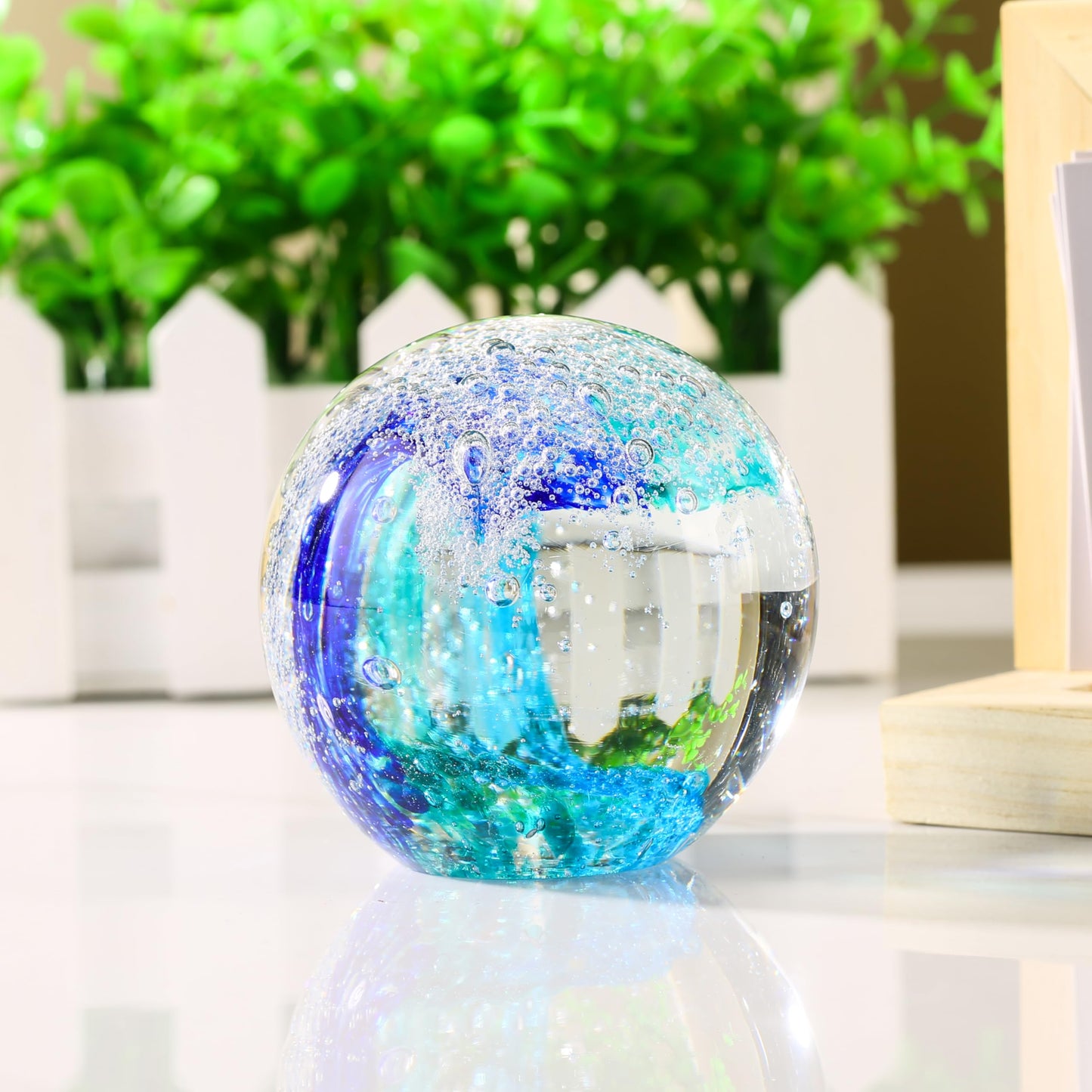 JFTOSALE Hand Blown Ocean Waves Glass Figurine Paperweight Ball, Home Decor Collectible, Aquarium & Office Decor for Ocean Lovers