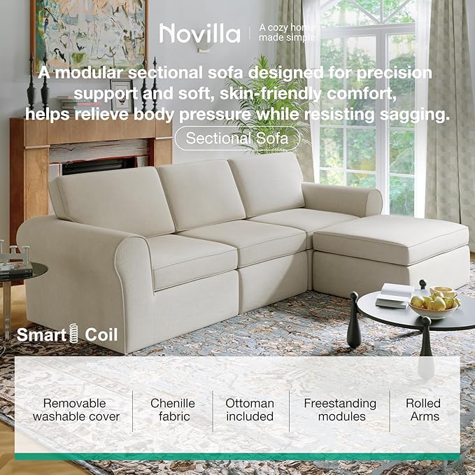 Novilla 138" Modular Sectional Sofa, Modular Sectional Couches