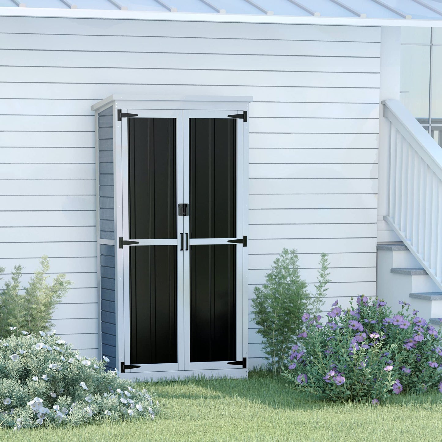 GDLF Outdoor Storage Cabinet Wood & Metal Garden Shed with Waterproof Roof and Sturdy Lockable Doors 66"