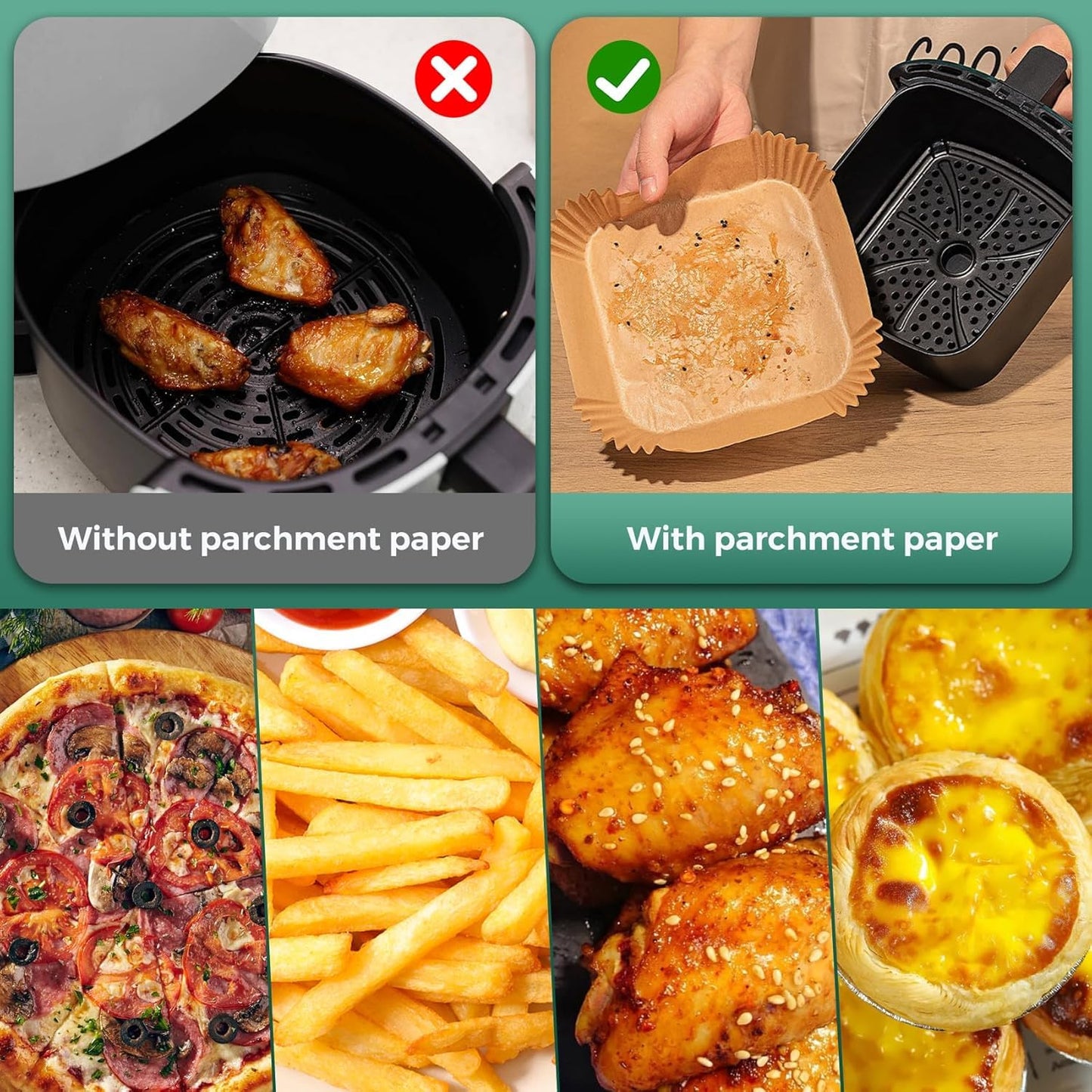 400 Pcs Air Fryer Paper Liners, 8" Square Air Fryer Liners Disposable, Heavy-Duty Parchment Paper for 5-8 qt Airfryer Basket, Non-Stick & Grease-Proof Baking Liner for Oven Pan